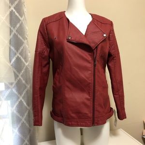 NWT Crimson Red Faux Leather Moto Jacket